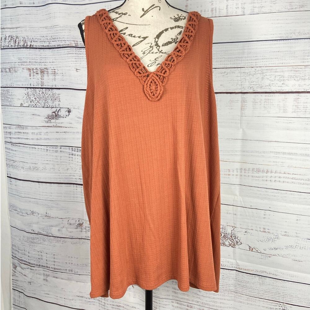 Torrid 4 Sleeveless Top Womens 4X Orange Stretch Crochet V Neck